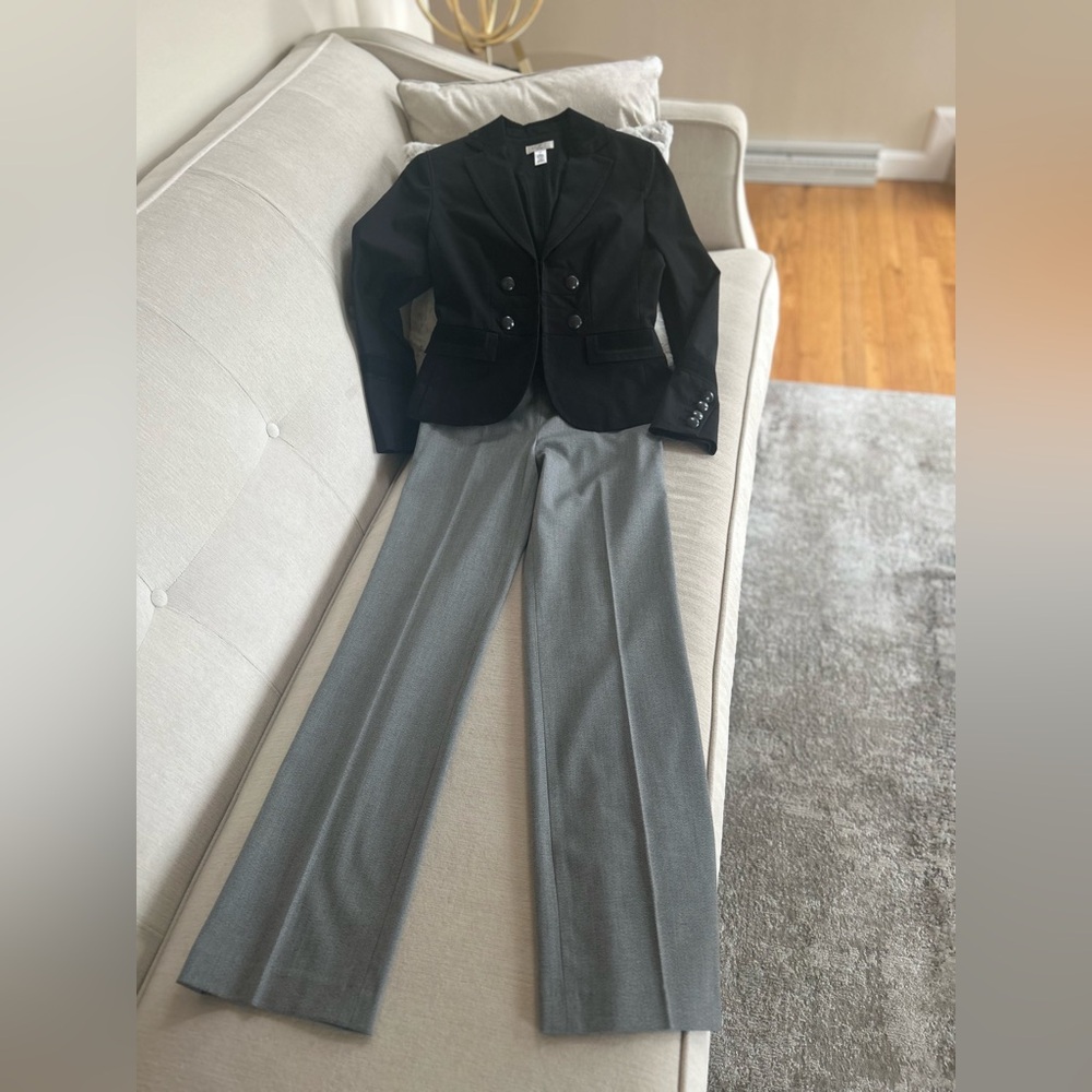 LOFT Black Blazer with Gray Wide-Leg Pants